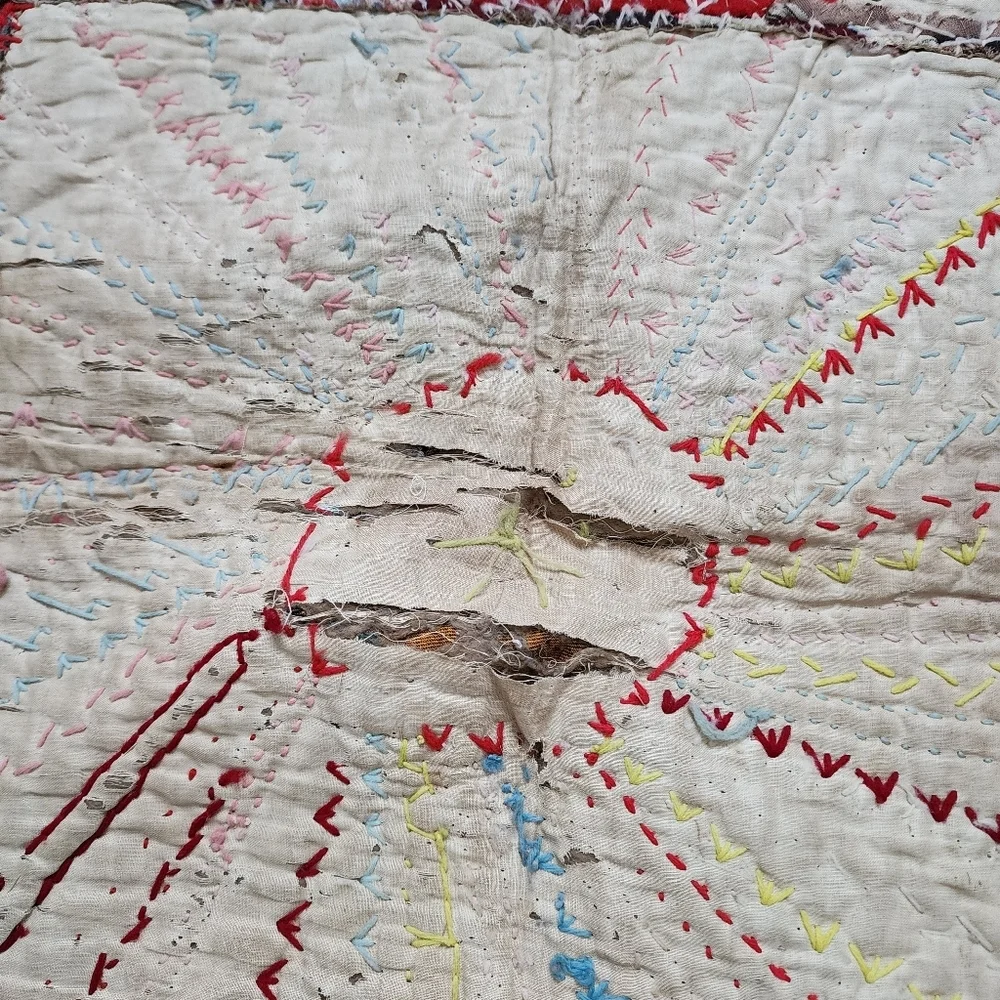 ANTIQUE Crazy Quilt top hand swen cotton quilt top to‎ be finished 65in x 65in